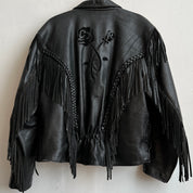 Vintage leather rose fringe jacket