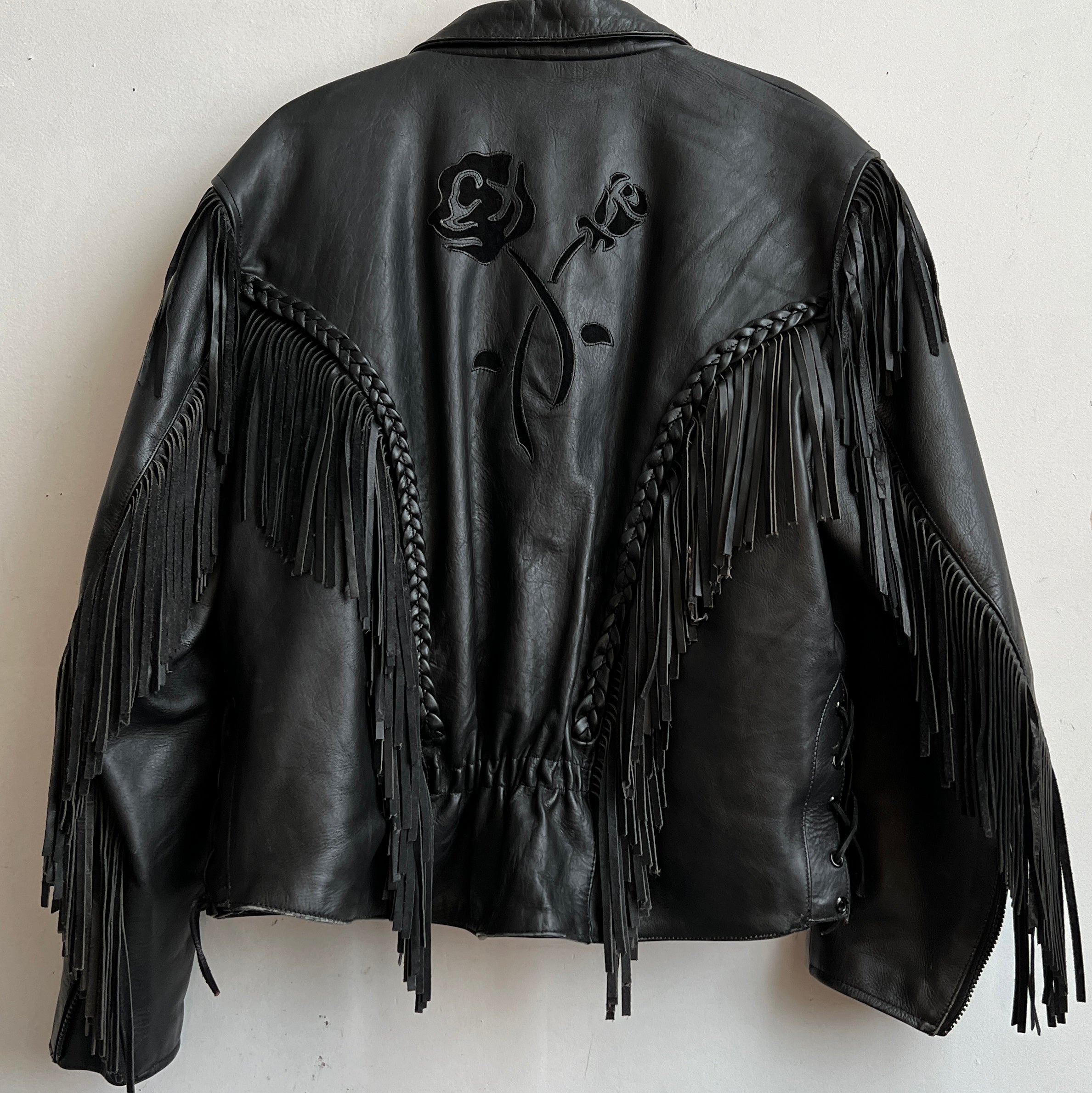 Vintage leather rose fringe jacket