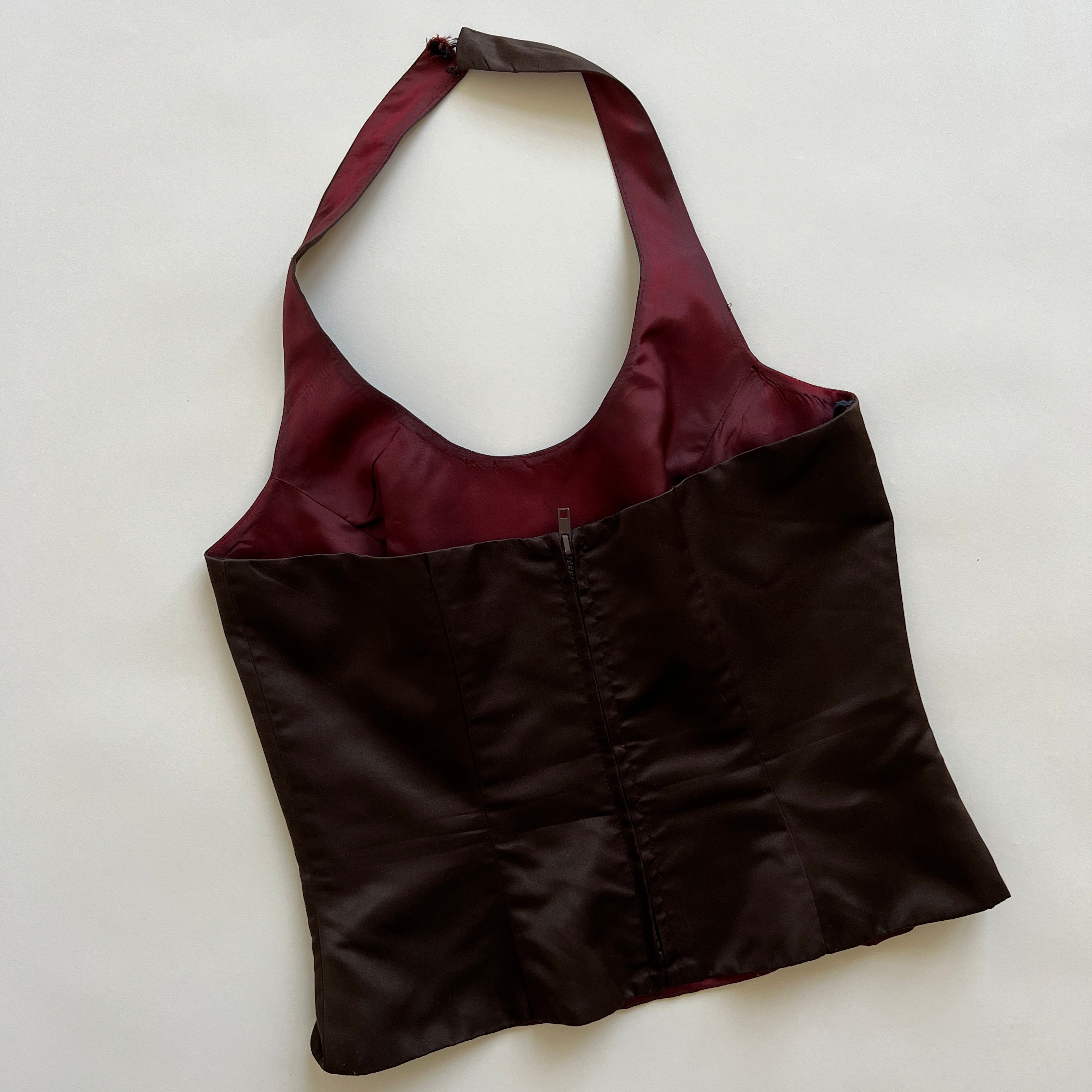 Dark brown satin halter