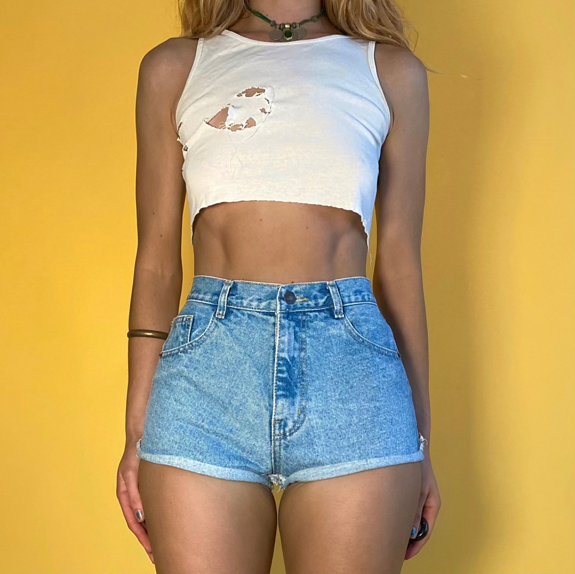 Vintage High Rise Light Wash Shorts - Small