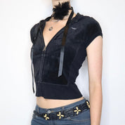 Black Velour Zip Up Hoodie (Small) 