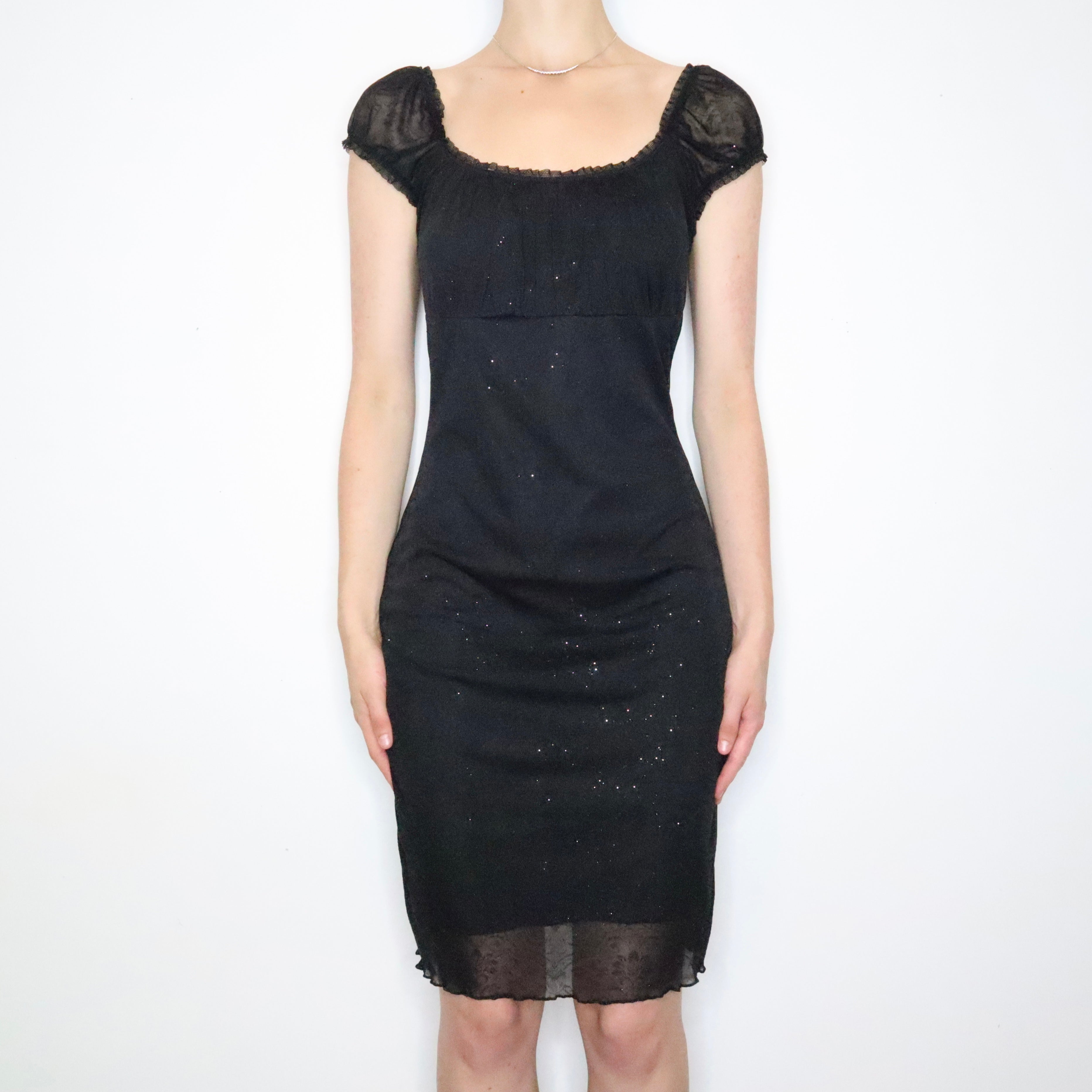 Black Glitter Milkmaid Dress (M-L)