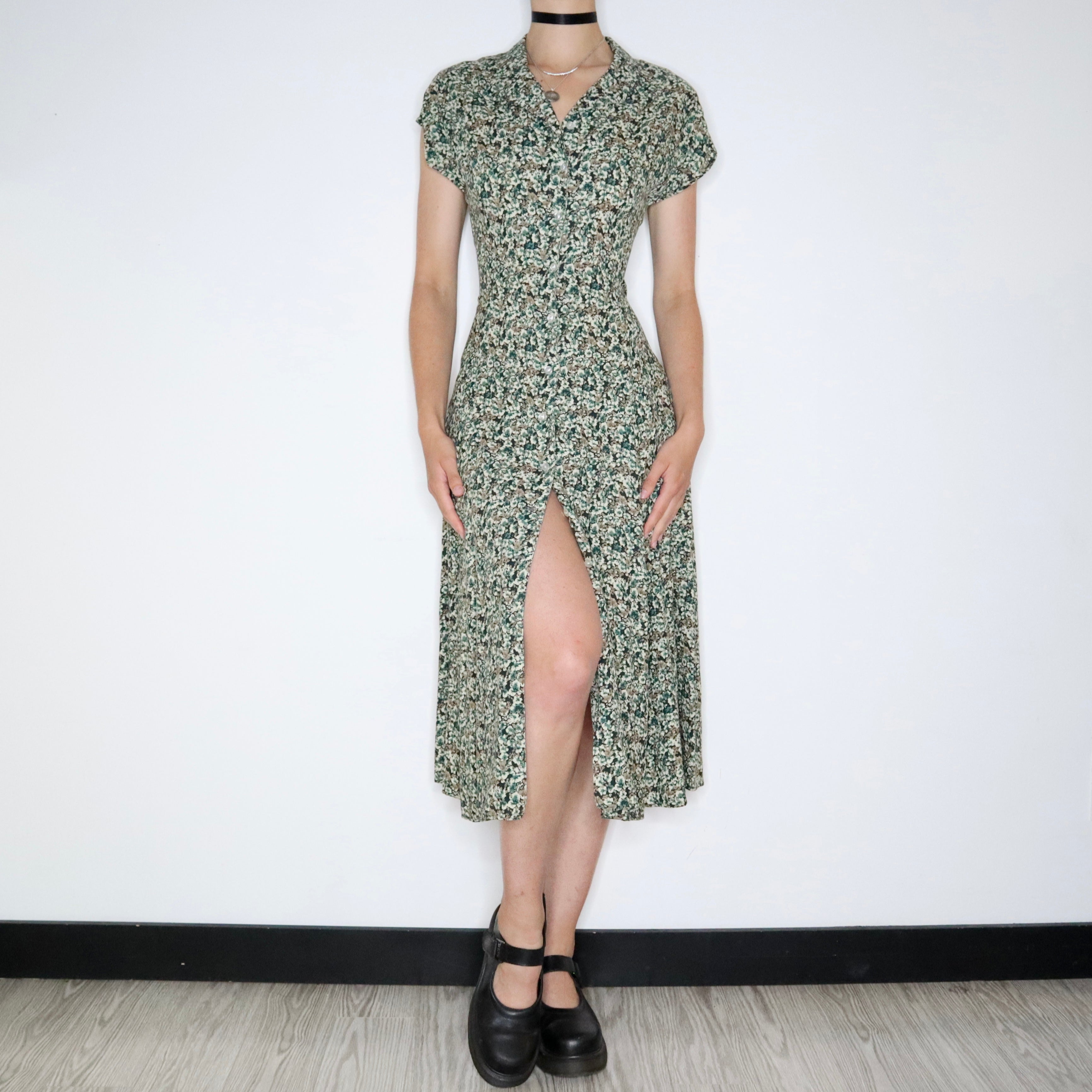Green Floral Maxi Dress (Medium) 
