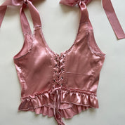 Pink satin tie corset bustier sz L