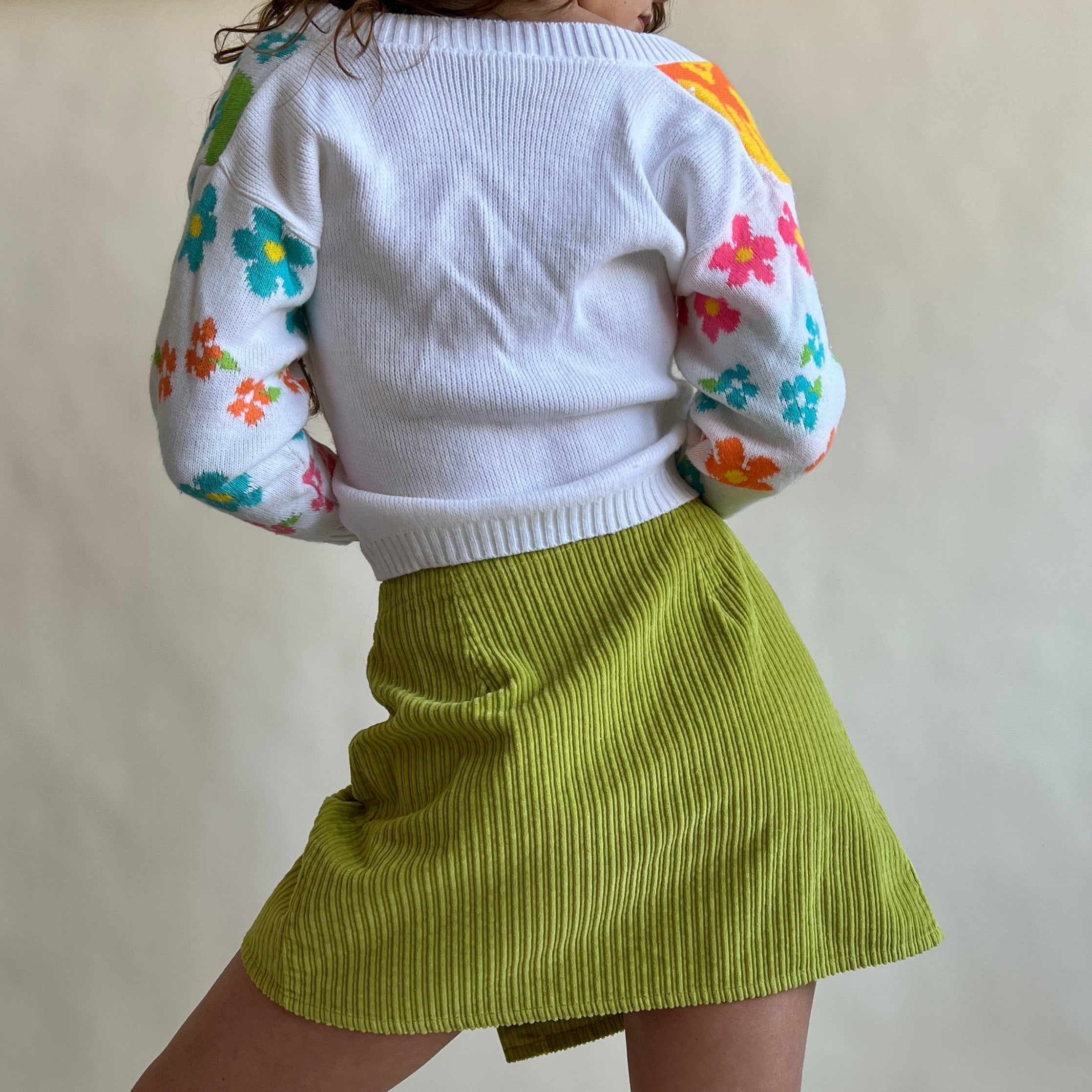 Green corduroy wrap skirt