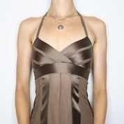 Y2K BCBG Brown Silk Halter Dress (XS)