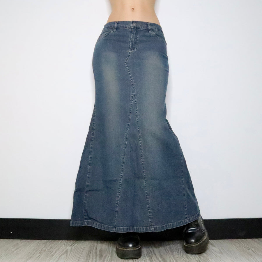 LISUEYNE Fishtail Stretch Long Denim Skirt