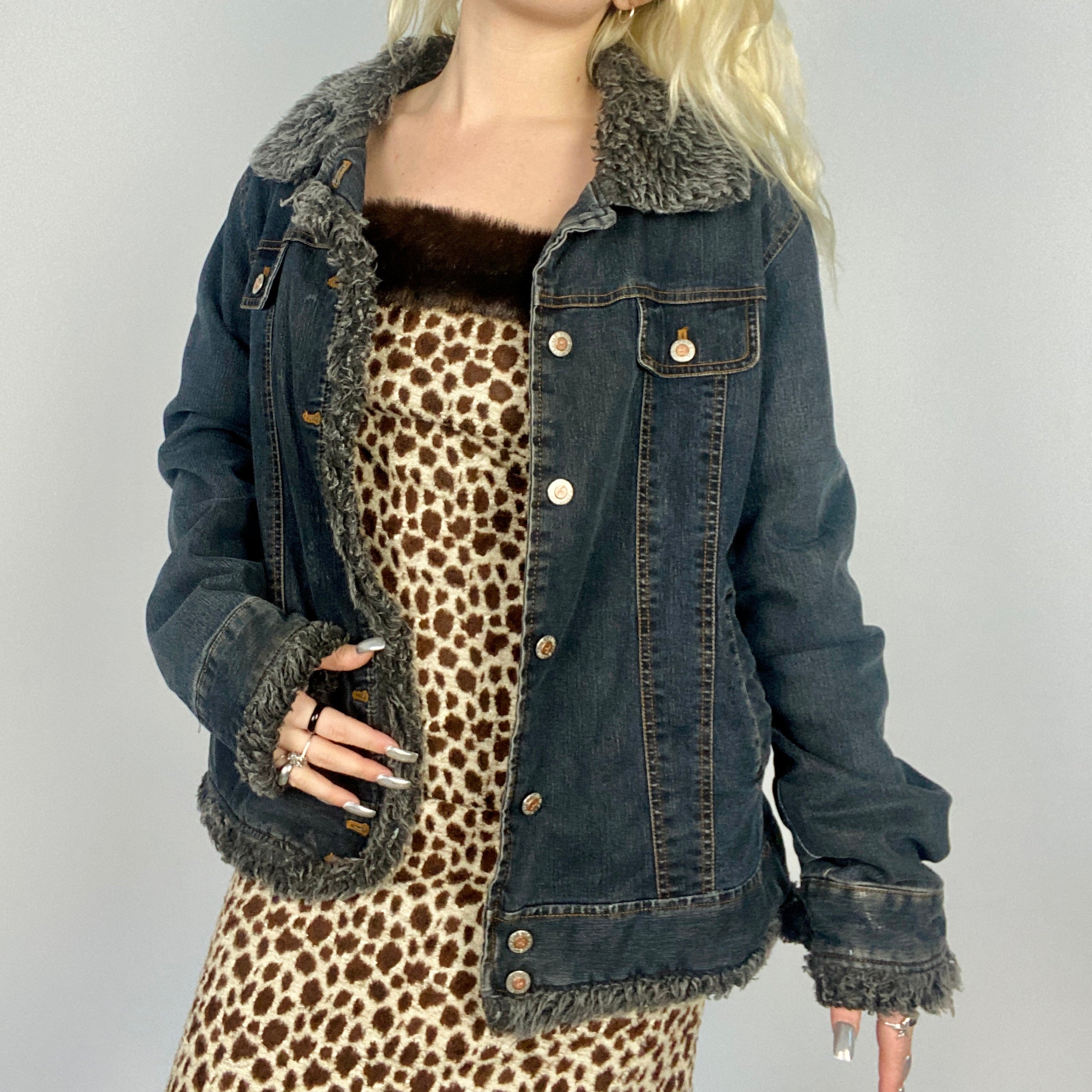 90s Denim and Faux Fur Jacket