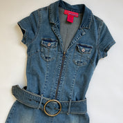 denim maxi dress with wide belt