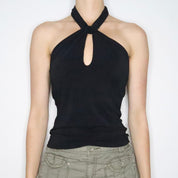 Max Mara Slinky Black Halter Top (Medium)