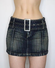 Grunge Belted Denim Mini Skirt (Medium) 