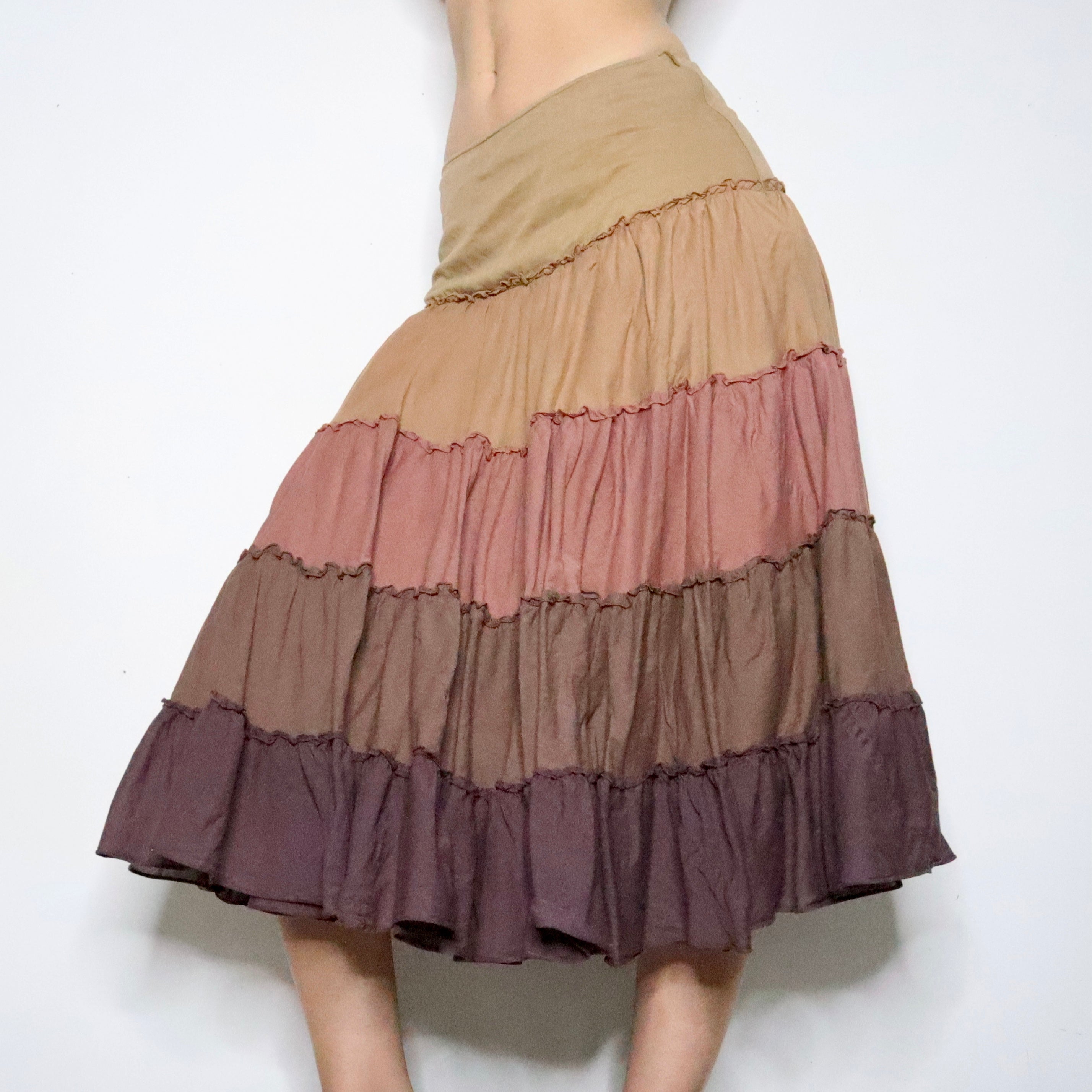 Brown Tiered Maxi Skirt (Small)