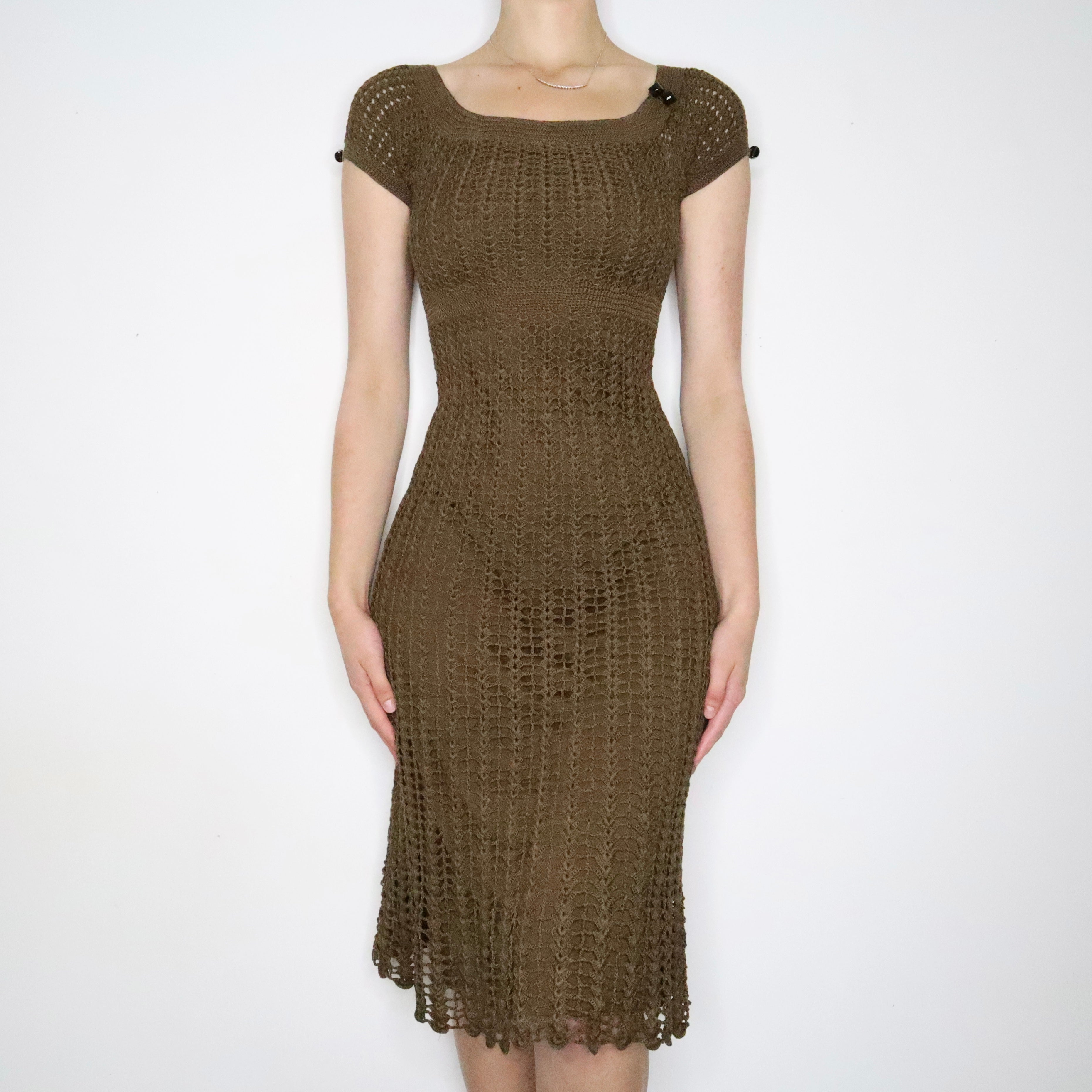 Betsey Johnson Olive Green Crochet Dress (XS-S)