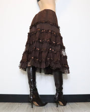 Brown Tiered Maxi Skirt (Small) 
