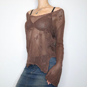 Boho Brown Crochet Sweater (L-XL) 