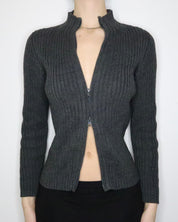 Gray Ribbed Zip Up Sweater (M-L) 