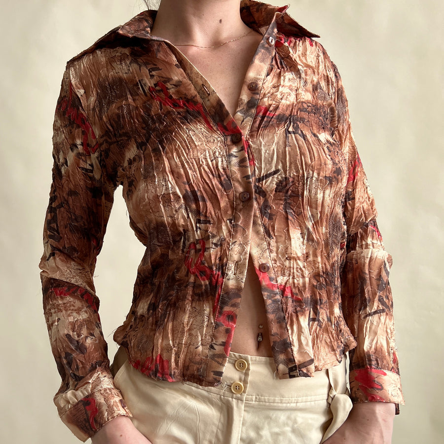 Brown abstract crinkle shirt s/m