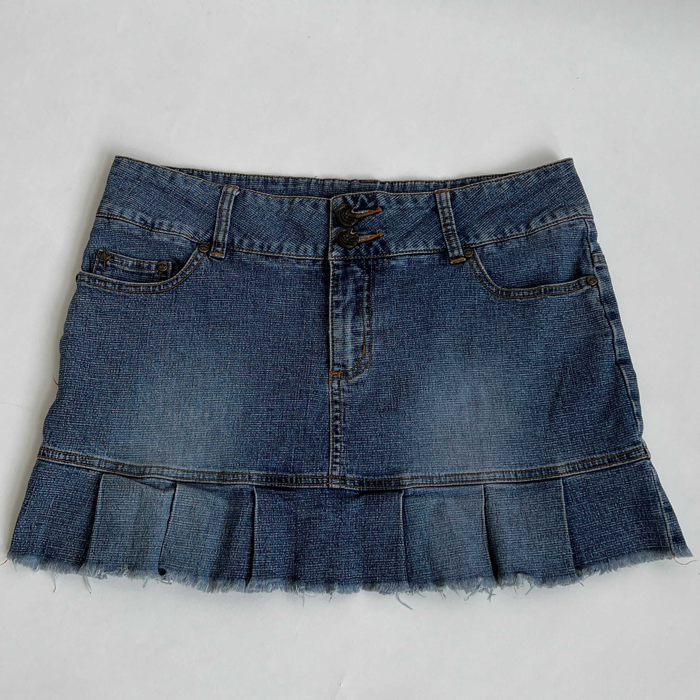 denim mini skirt pleated trim XL