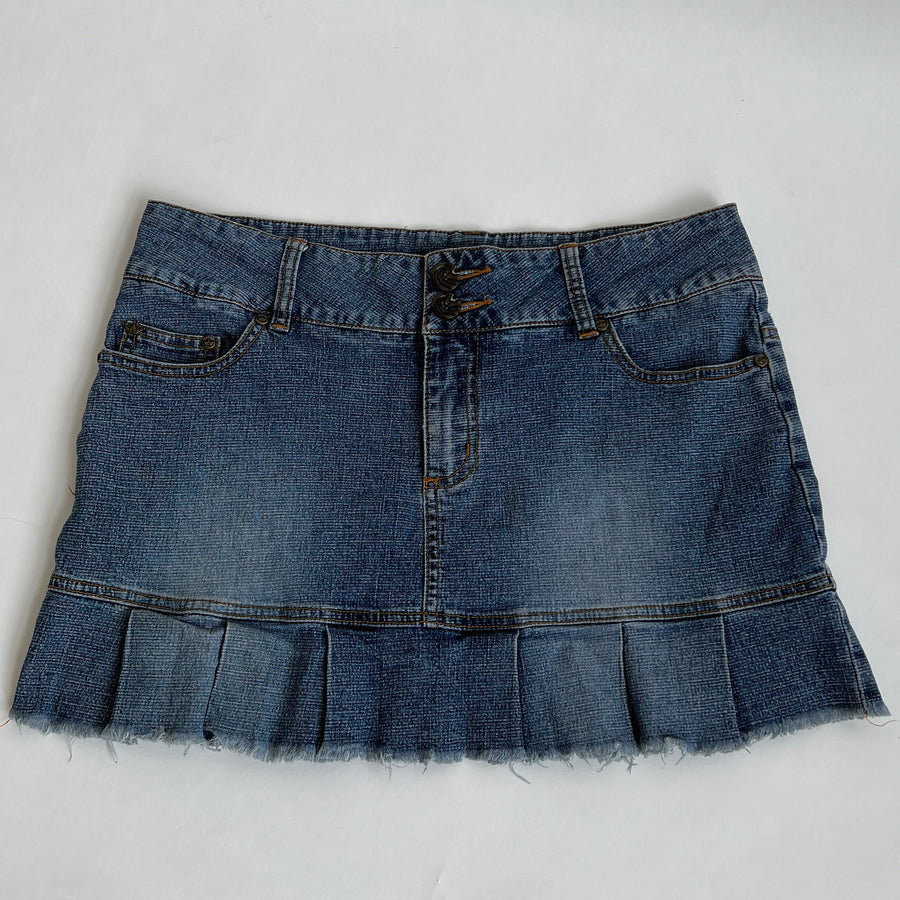 denim mini skirt pleated trim XL