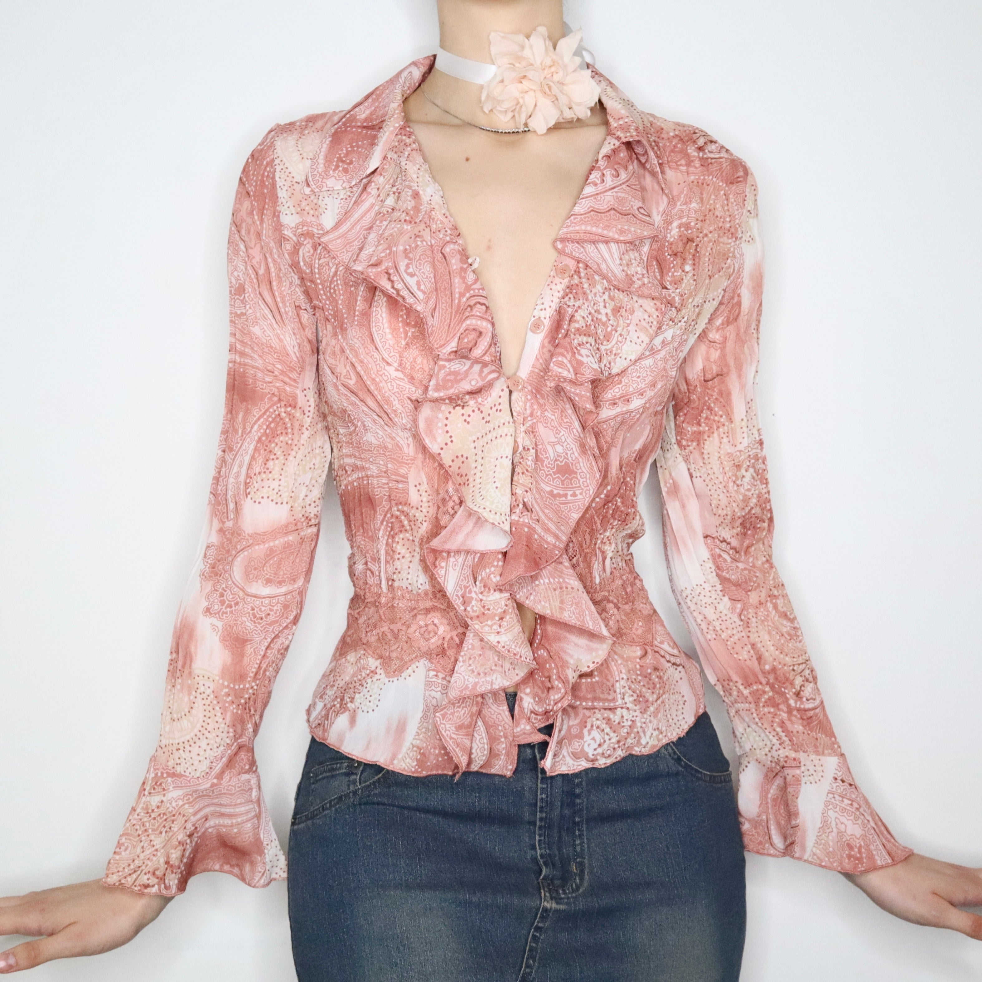 Pink Paisley Ruffle Blouse (S-M) 