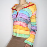 Rainbow Patchwork Zip Up Hoodie (Large)