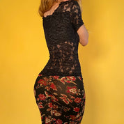 Vintage Sheer Lace Square Neck Top - Medium