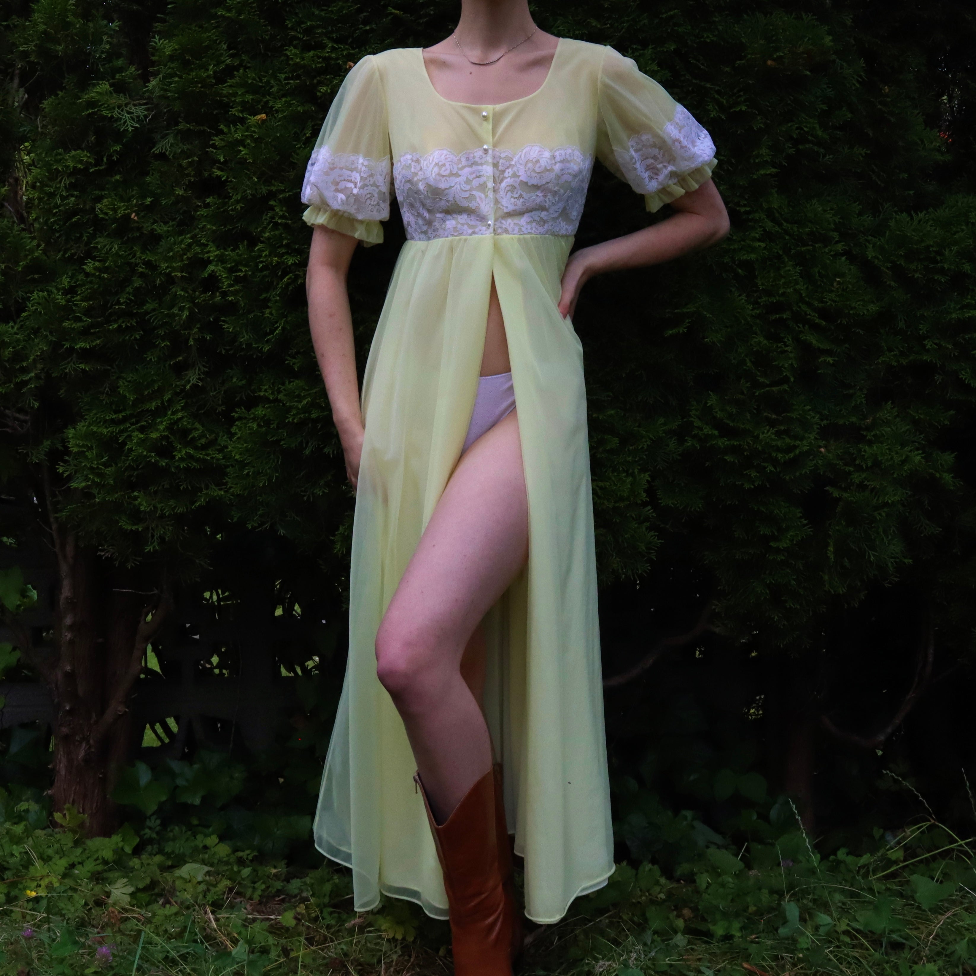Pastel Yellow Peignoir Robe (Medium)