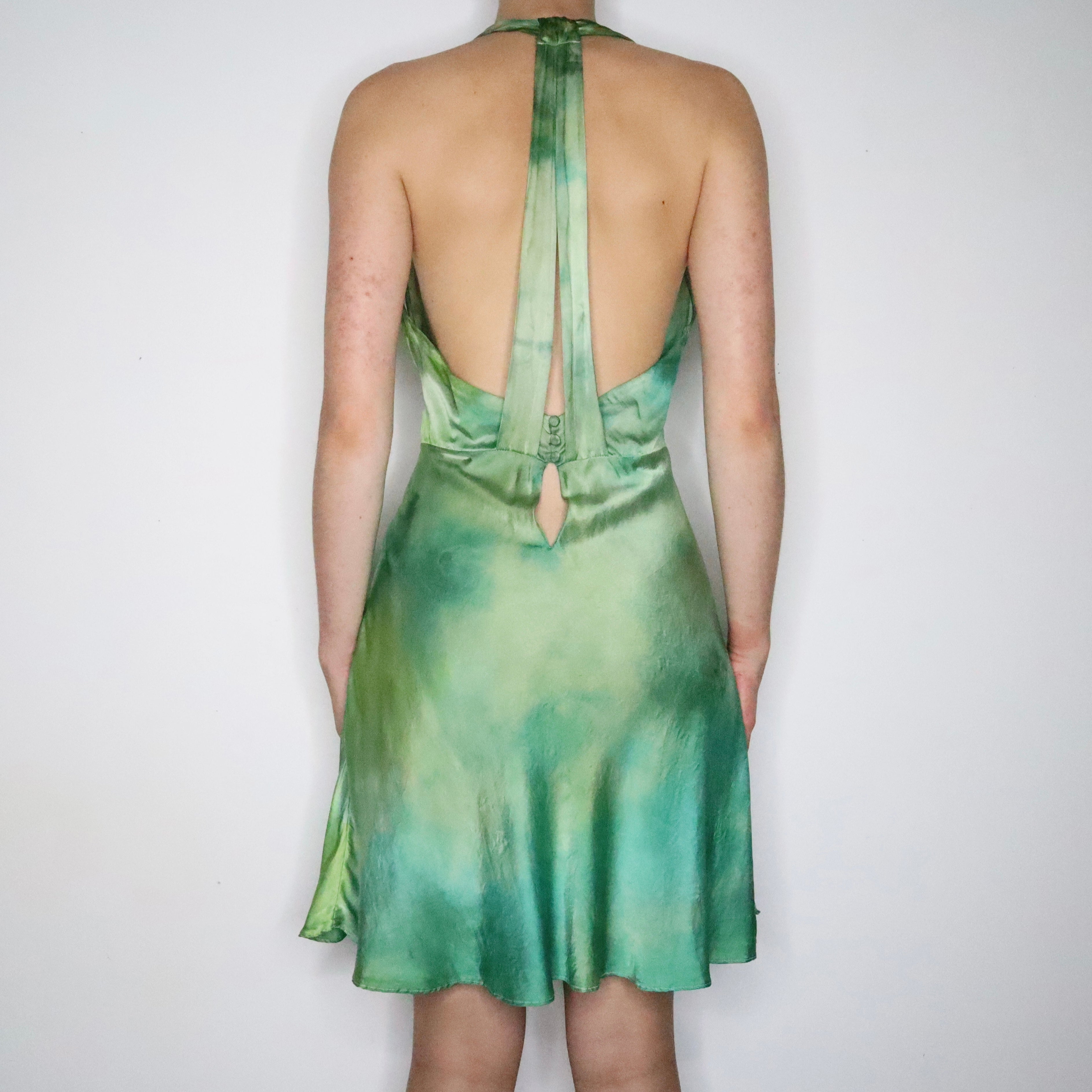 Green Backless Silk Slip Dress (Medium) 