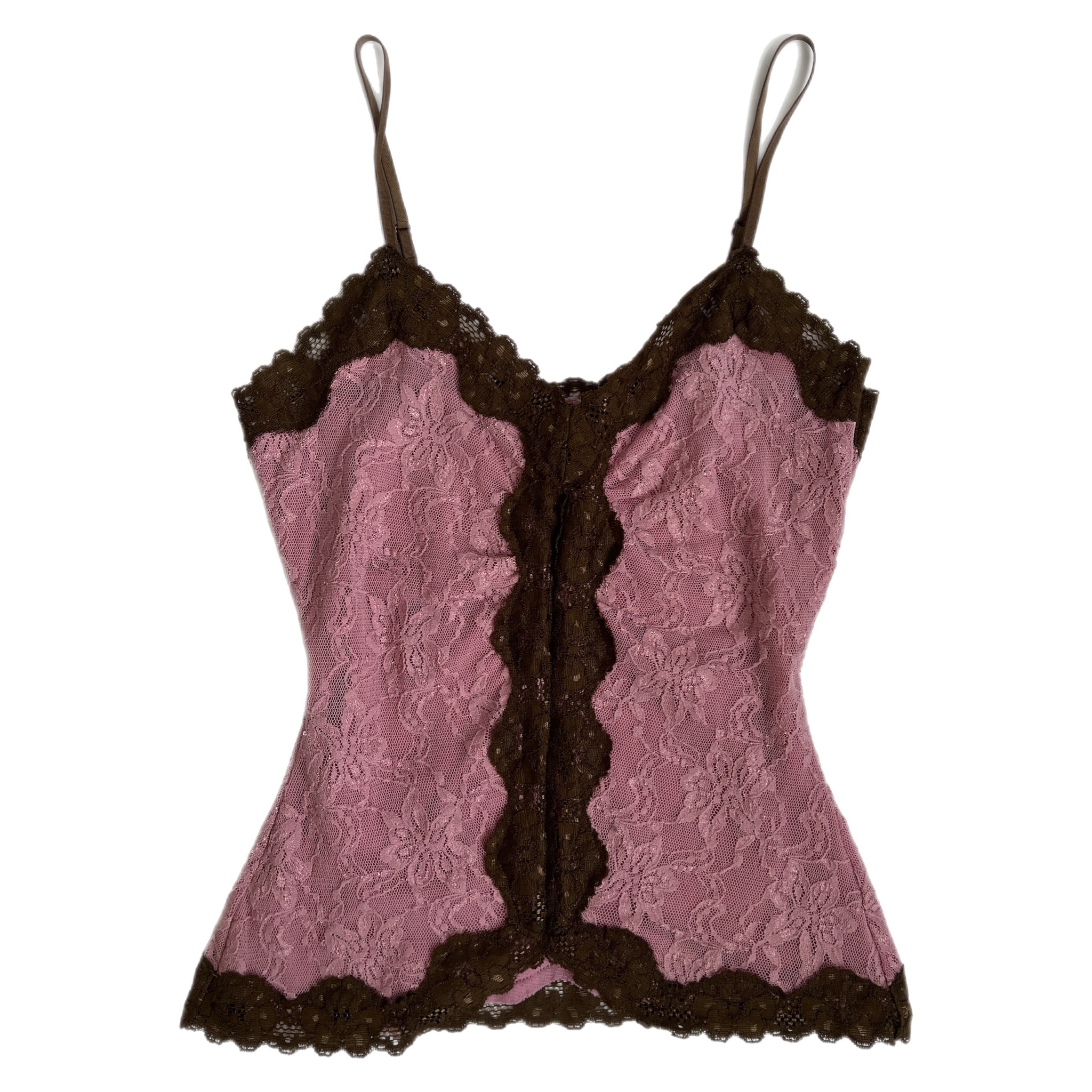 00s pink & brown lace cami