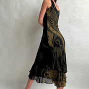 90s green beaded floral maxi