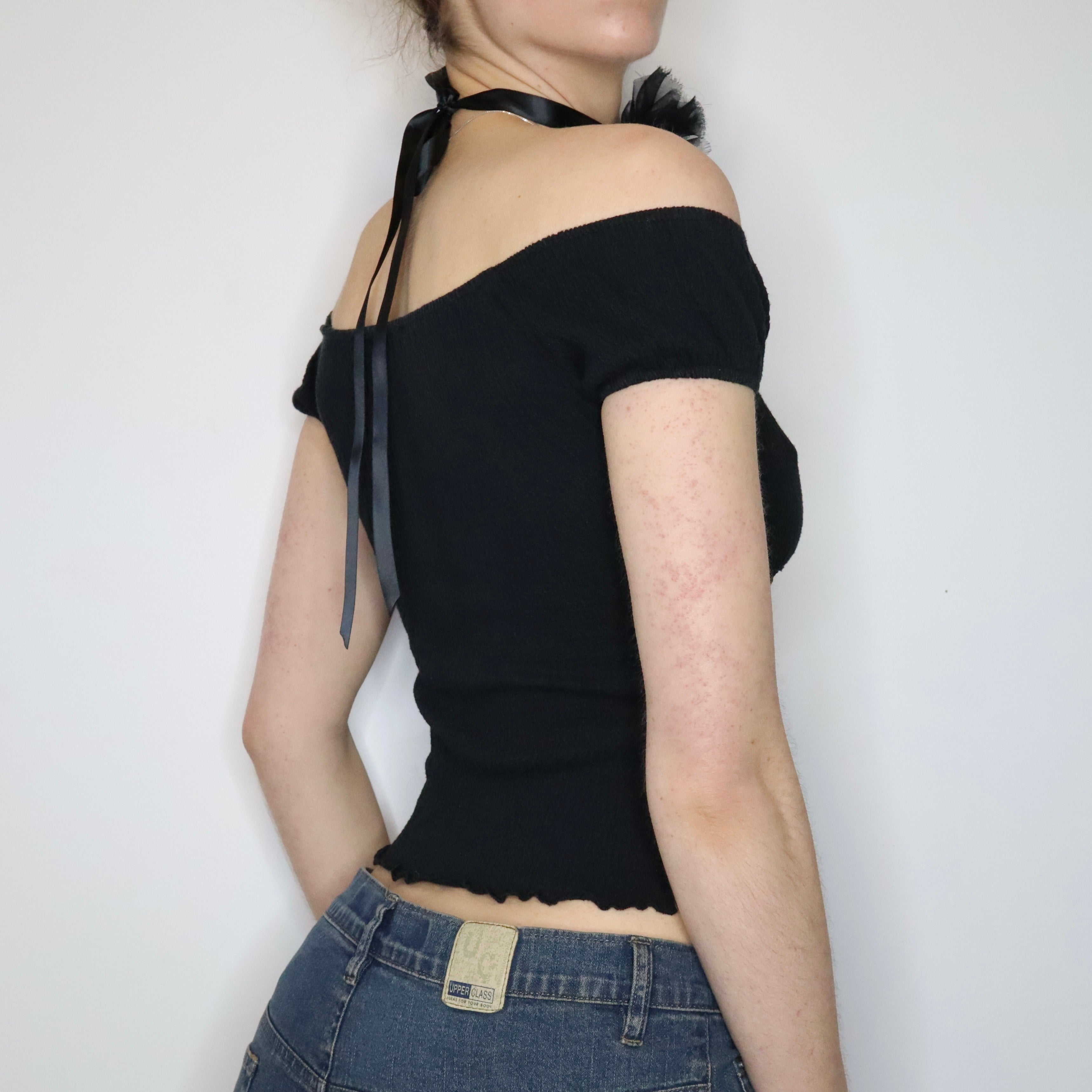 Black Milkmaid Baby Tee (XS-S) 