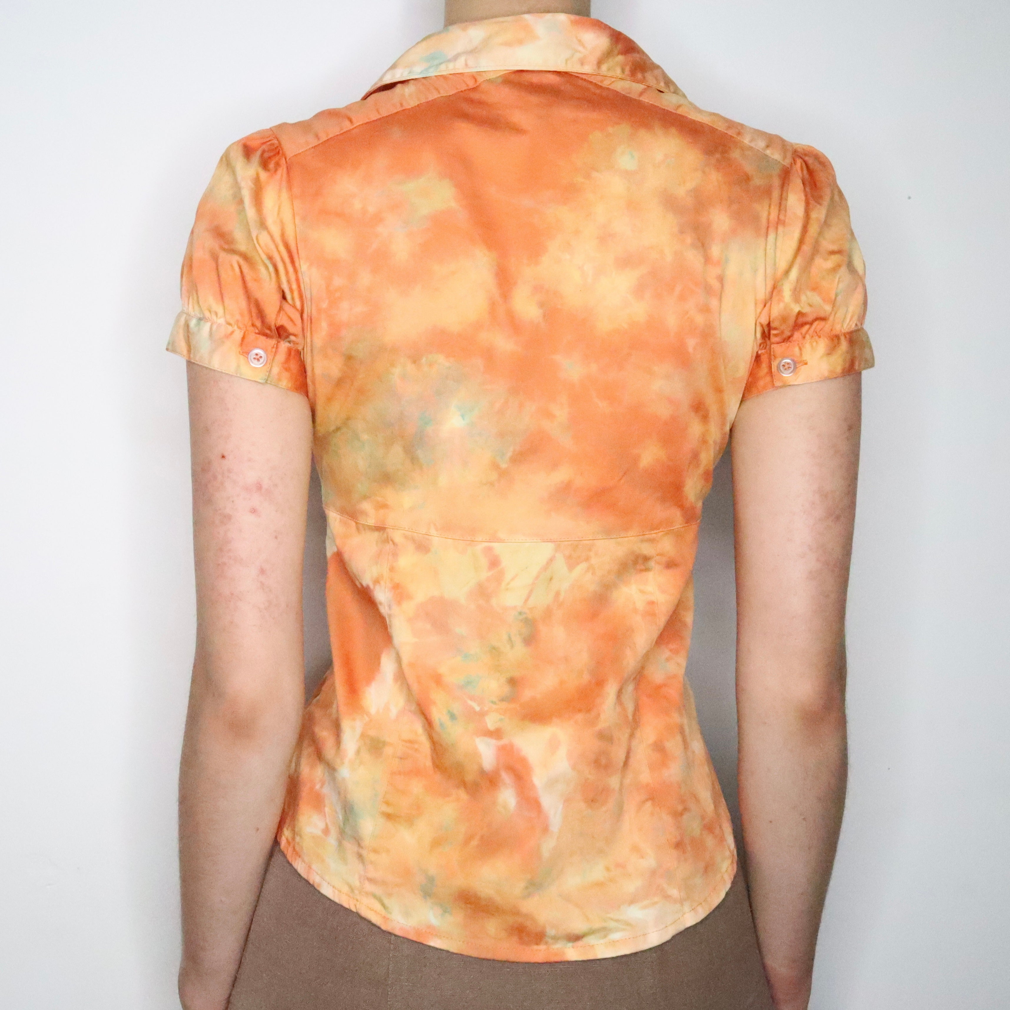 Orange Tie Dye Button Up Blouse (XS-S) 