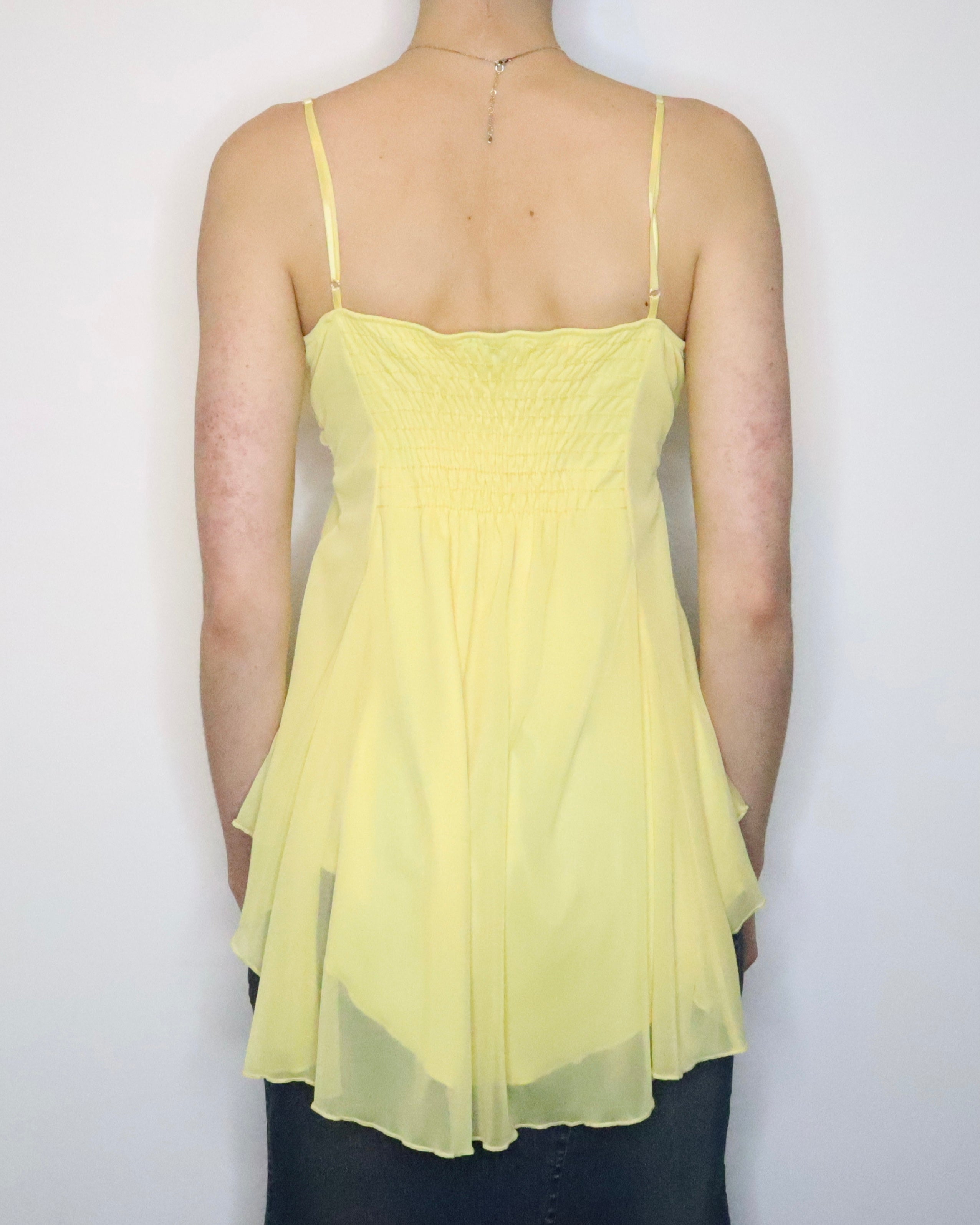 Yellow Mesh Babydoll Top (Medium) 