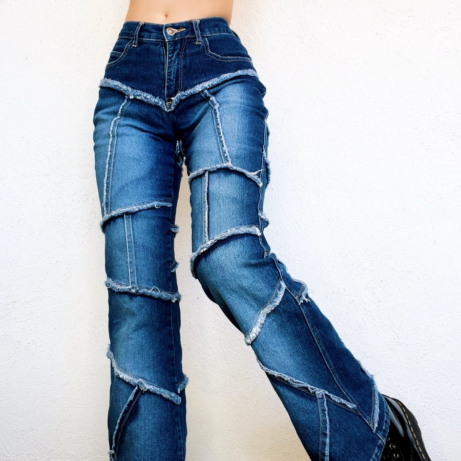 Funky Frayed Patchwork Jeans