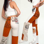 Reworked Orange Harley Patchwork Pants