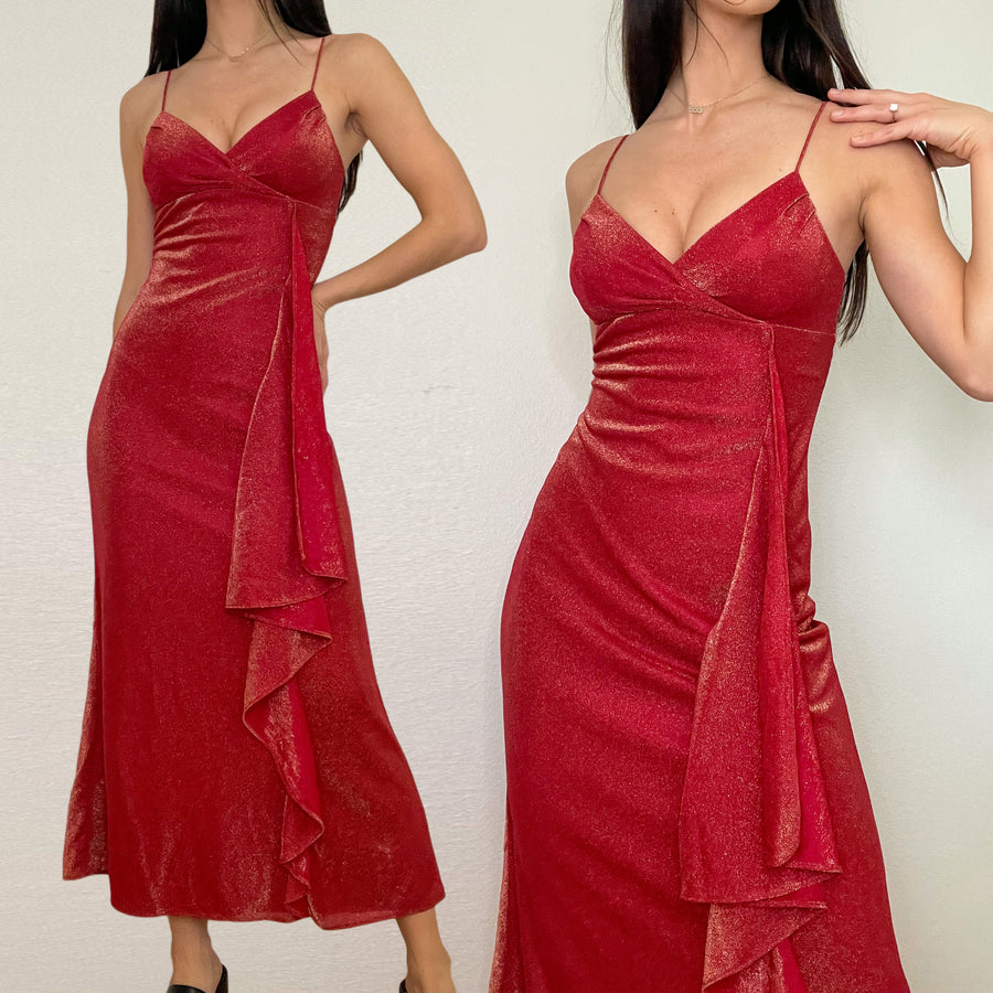 Red Sparkle Ruffle 2000s Gown