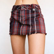 Early 2000s Distressed Plaid Mini Skirt