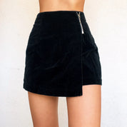90s Black Velvet Mini Skort