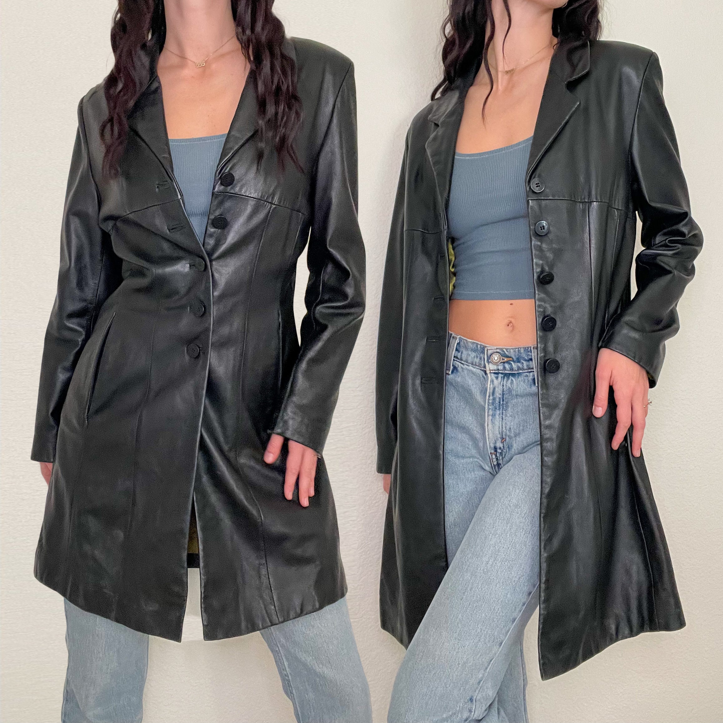 Black Y2K Wilson's Leather Trench Coat